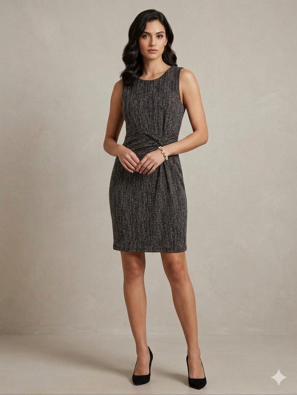 Tommy Hilfiger Metalic Flatteting Twist-Waist Sleeveless Sheath Dress